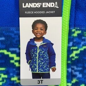 Lands' End Fleece Full Zip Hooded Jacket, Blue/Green, 3T, NWT